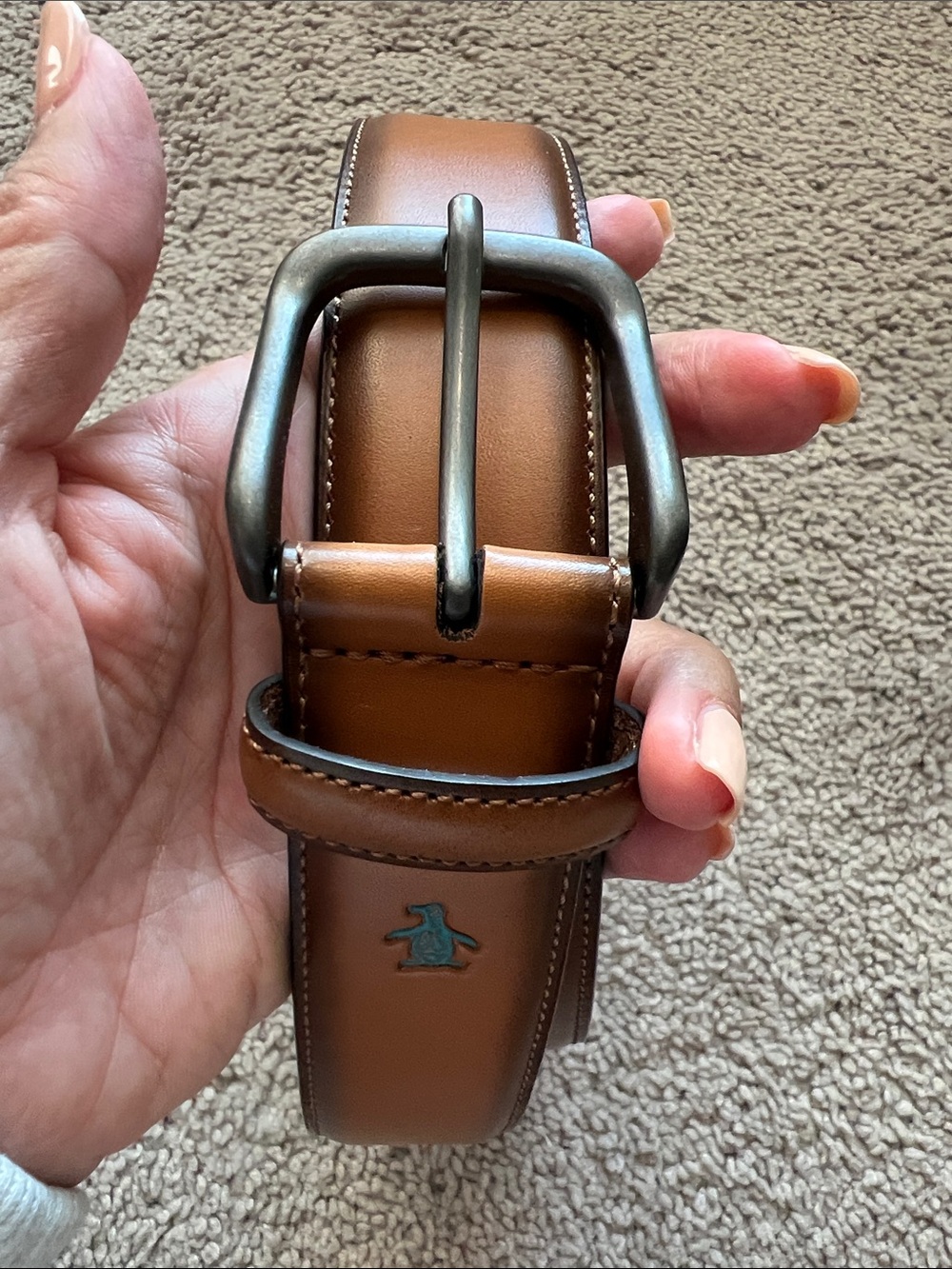 Original Penguin Men's Brown Leather Belt with Metal Buckle size 32